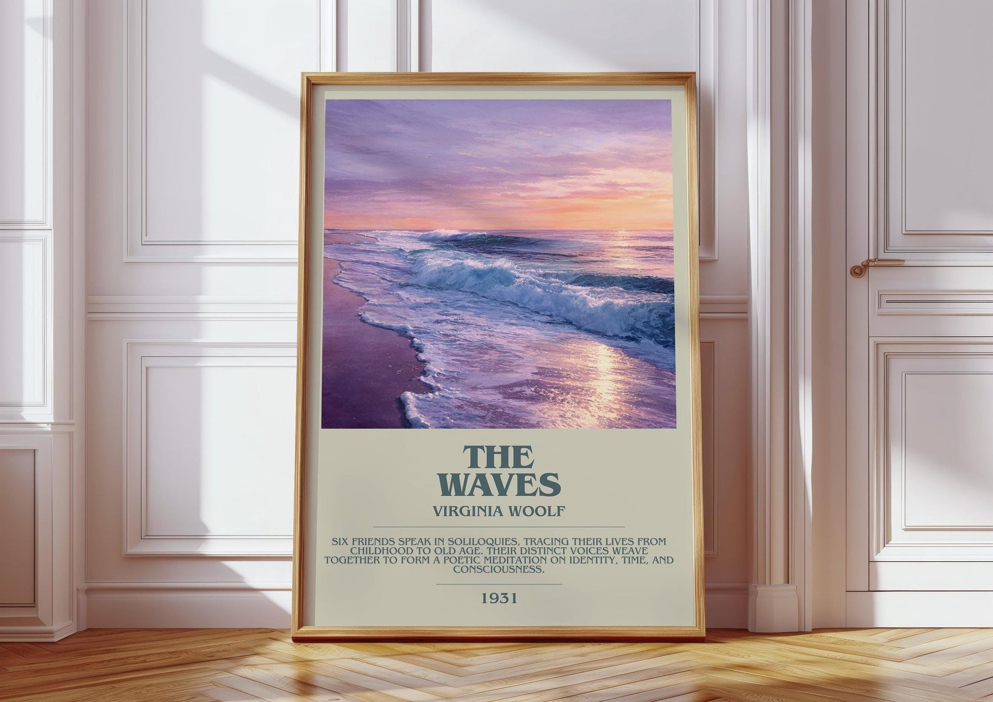 The Waves bookish print in frame leaning in hallway – non fiction wall art
