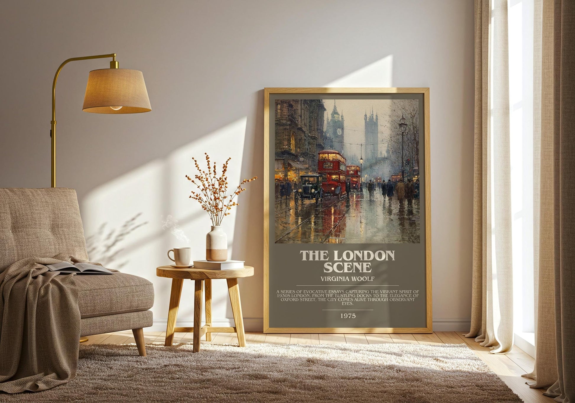 The London Scene bookish print on bookshelf – Virginia Woolf fan gift