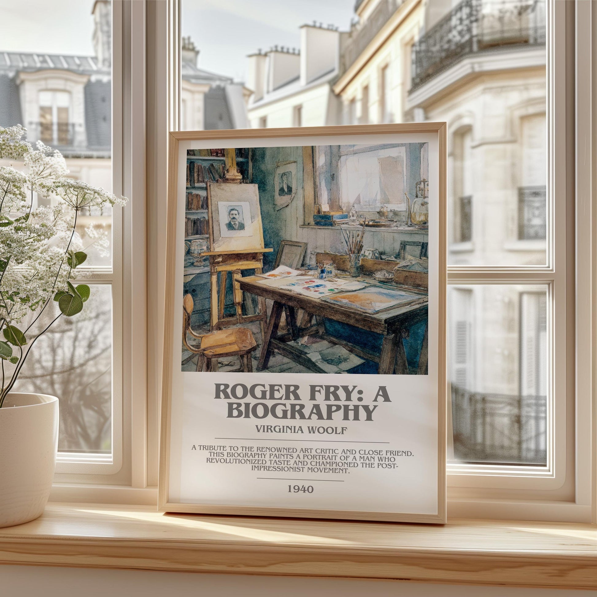 Roger Fry: A Biography bookish print framed by window – literary home decor