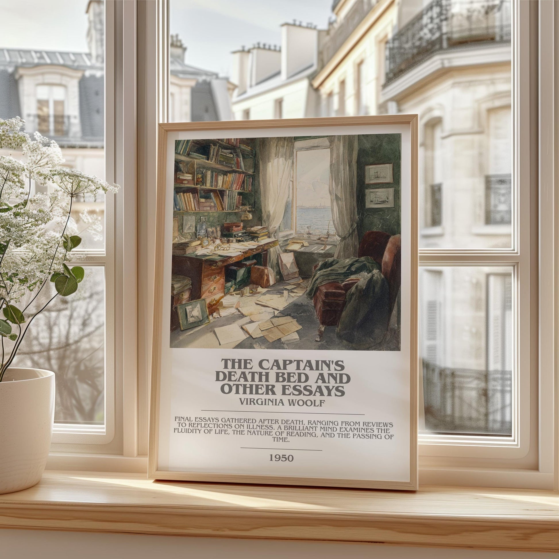 The Captain's Death Bed, and Other Essays bookish print framed by window – literary home decor