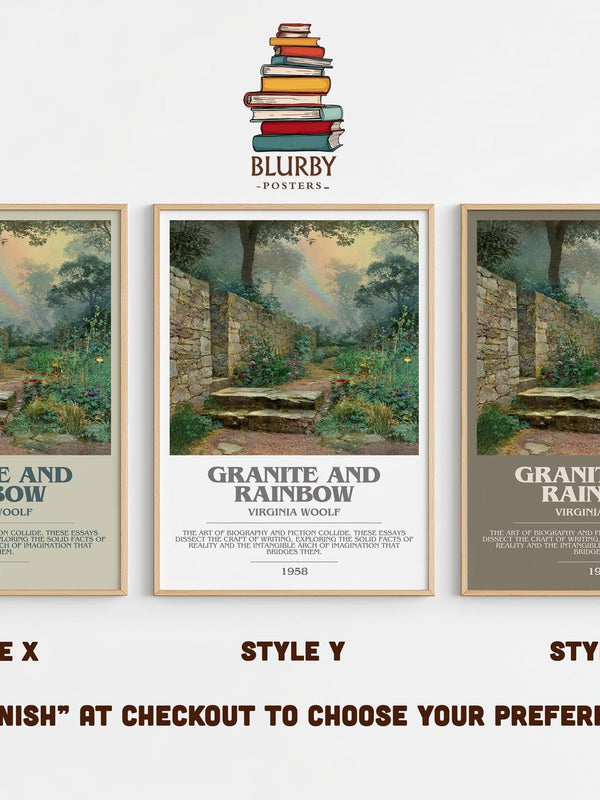 Granite and Rainbow bookish poster colour and style options – Virginia Woolf book art