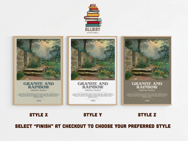 Granite and Rainbow bookish poster colour and style options – Virginia Woolf book art
