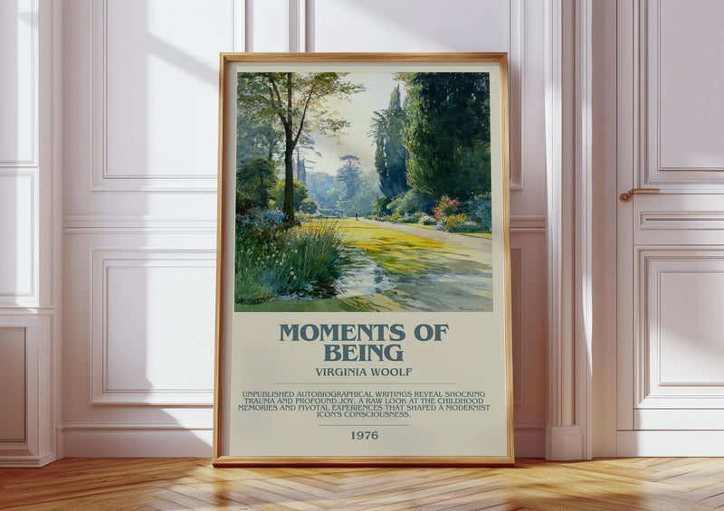 Moments of Being bookish print in frame leaning in hallway – non fiction wall art