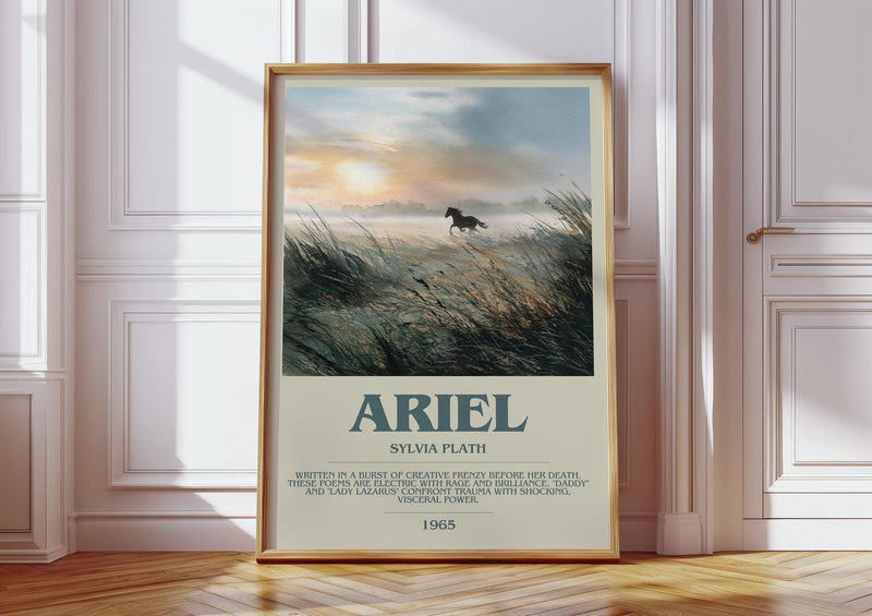 Ariel bookish print in frame leaning in hallway – poetry wall art