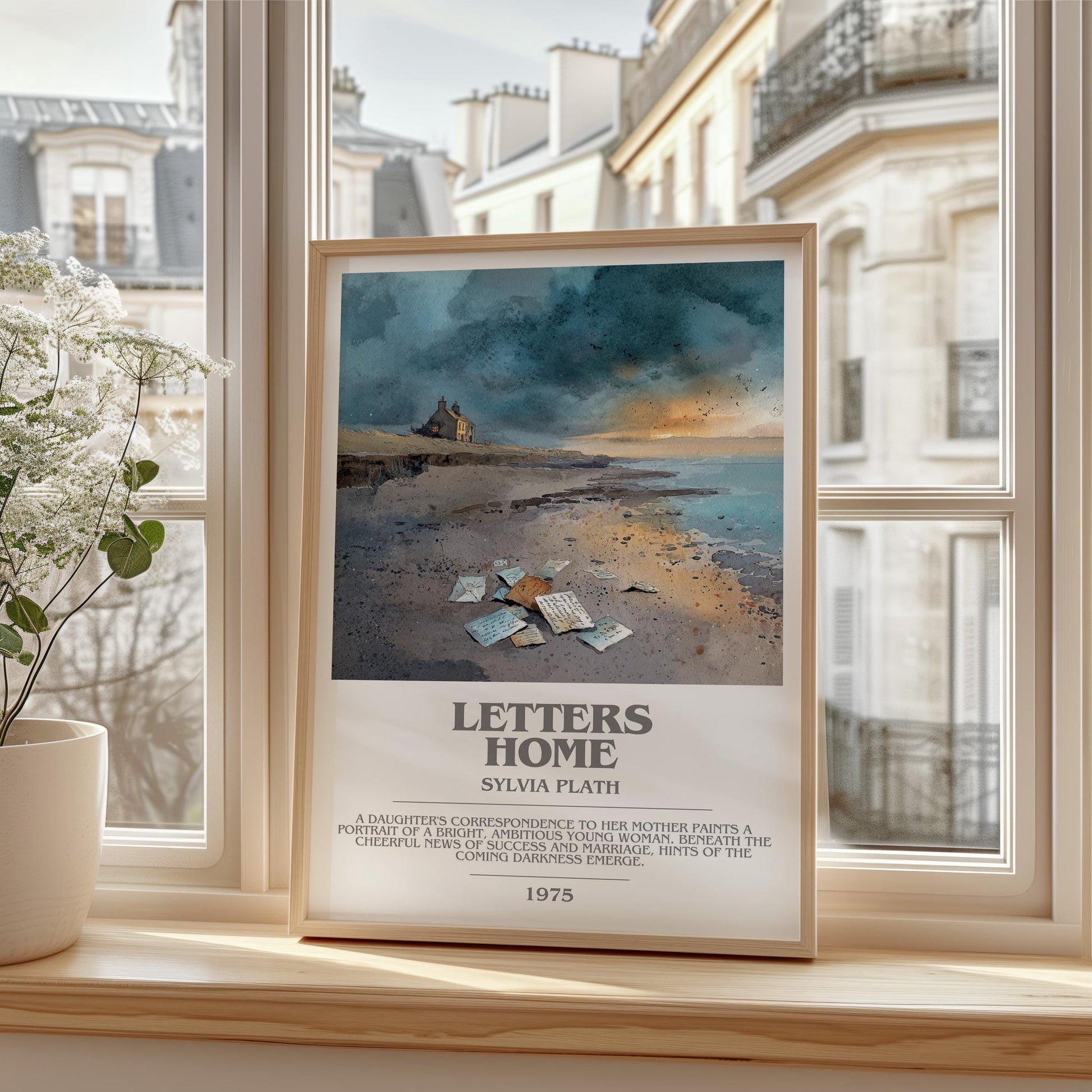 Letters Home bookish print framed by window – literary home decor