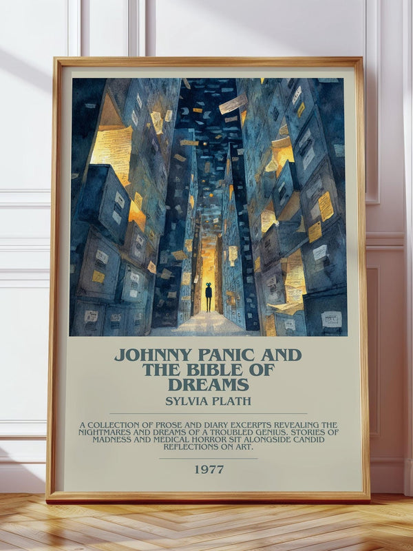 Johnny Panic And The Bible Of Dreams bookish print in frame leaning in hallway – childrens wall art