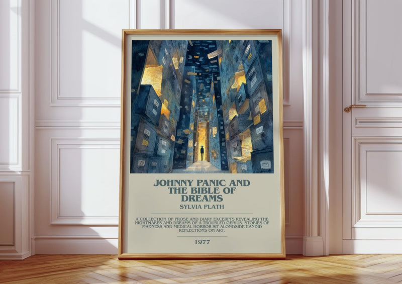 Johnny Panic And The Bible Of Dreams bookish print in frame leaning in hallway – childrens wall art
