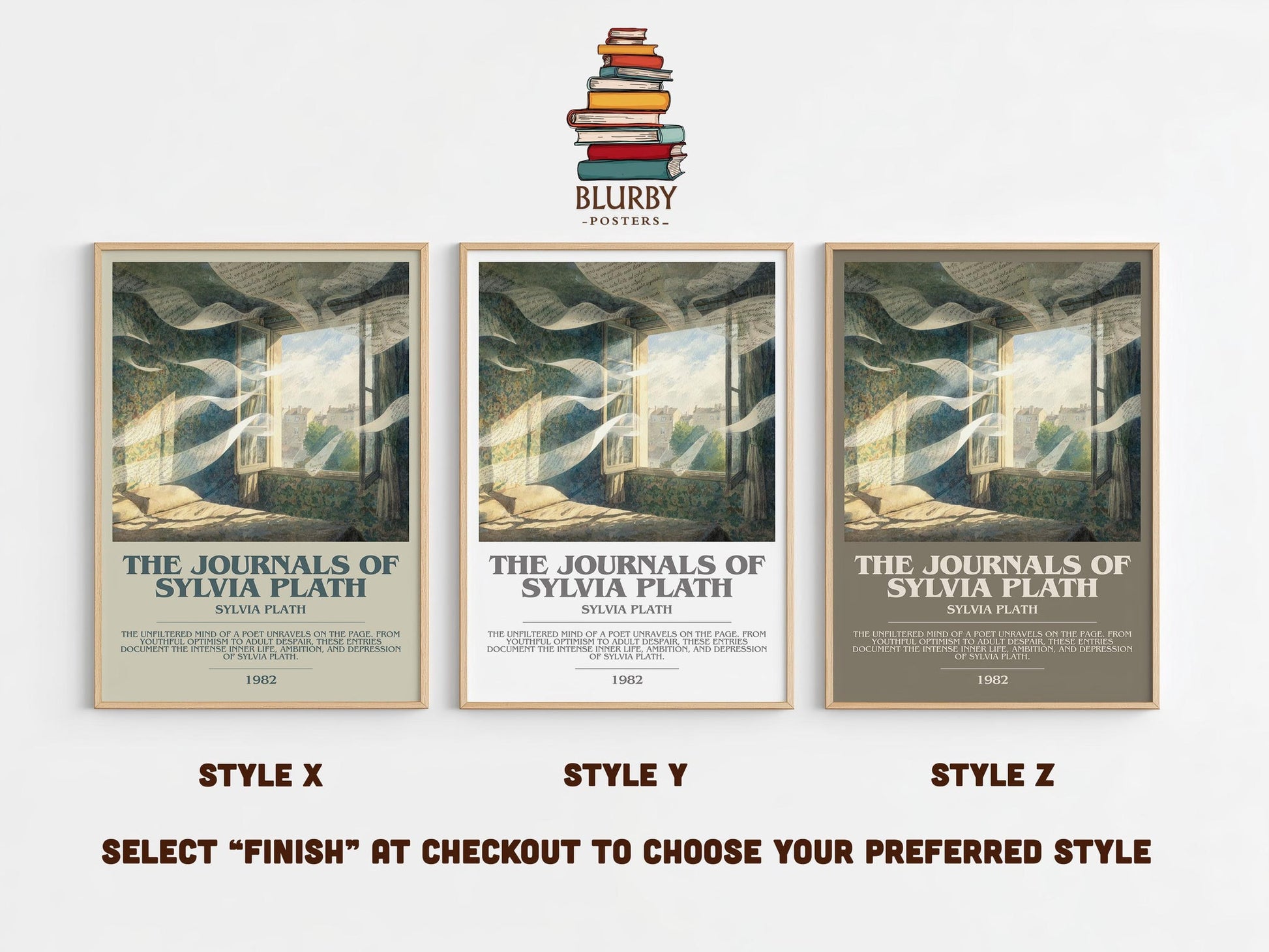 The Journals of Sylvia Plath bookish poster colour and style options – Sylvia Plath book art