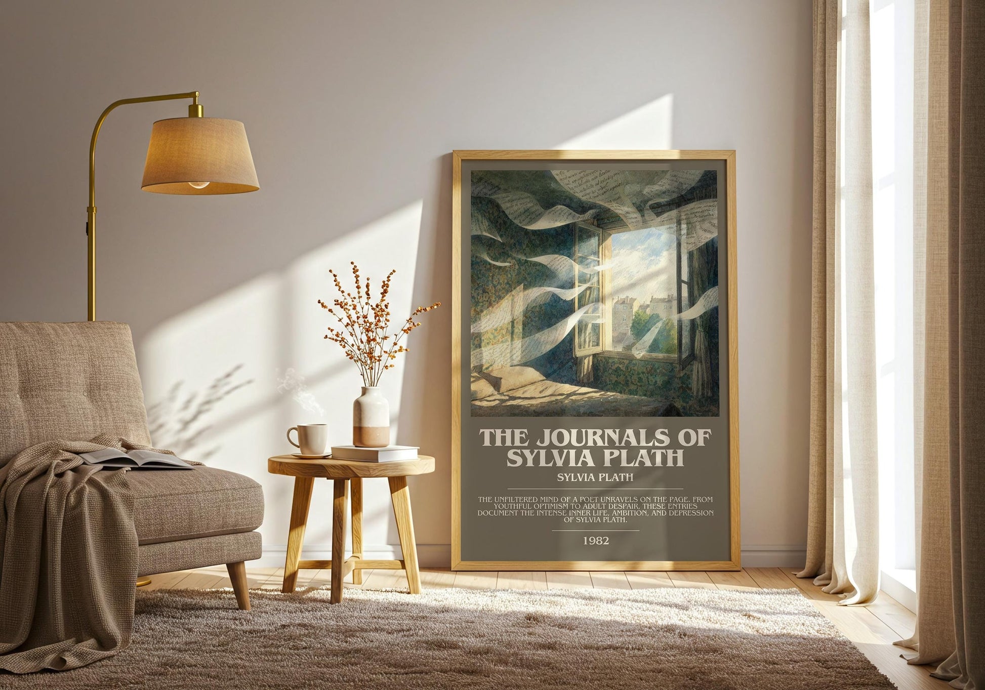 The Journals of Sylvia Plath bookish print on bookshelf – Sylvia Plath fan gift