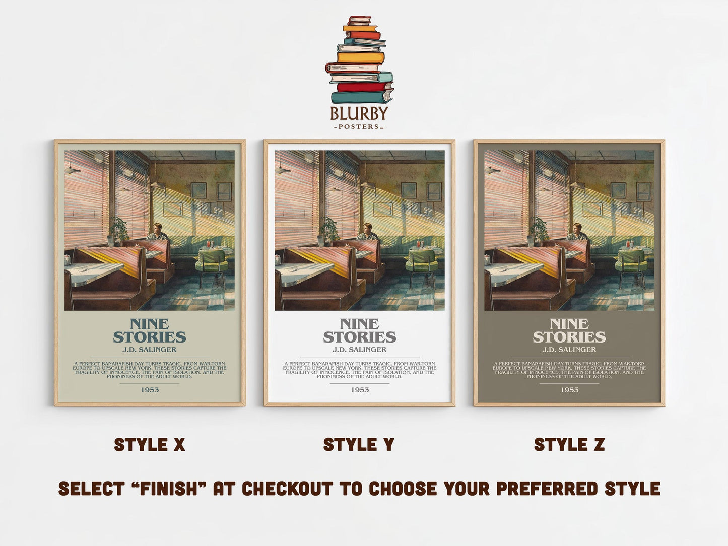 Nine Stories bookish poster colour and style options – J. D. Salinger book art