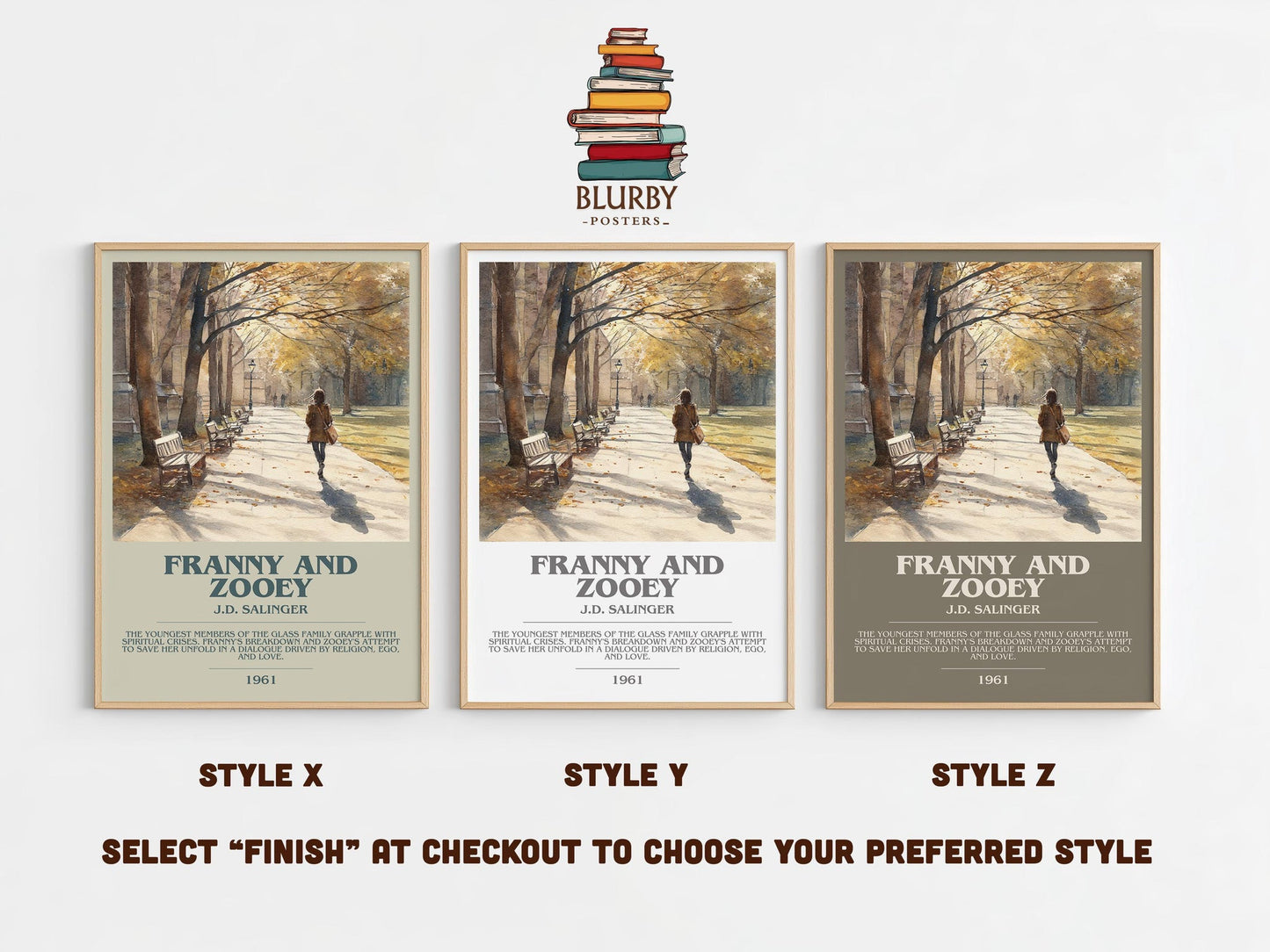 Franny and Zooey bookish poster colour and style options – J.D. Salinger book art