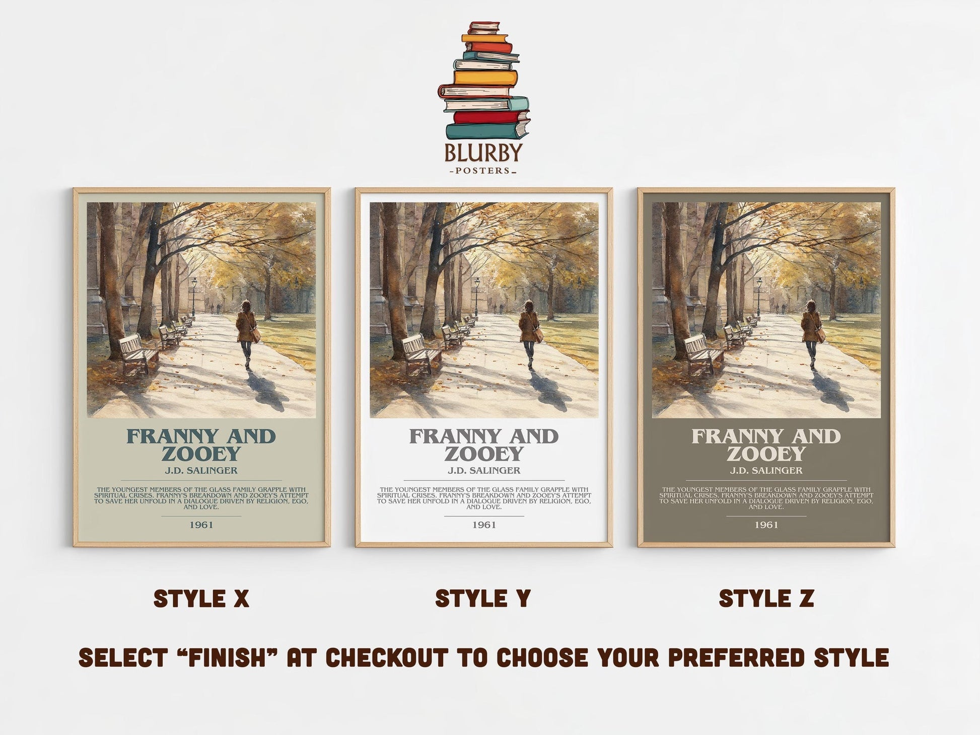 Franny and Zooey bookish poster colour and style options – J.D. Salinger book art