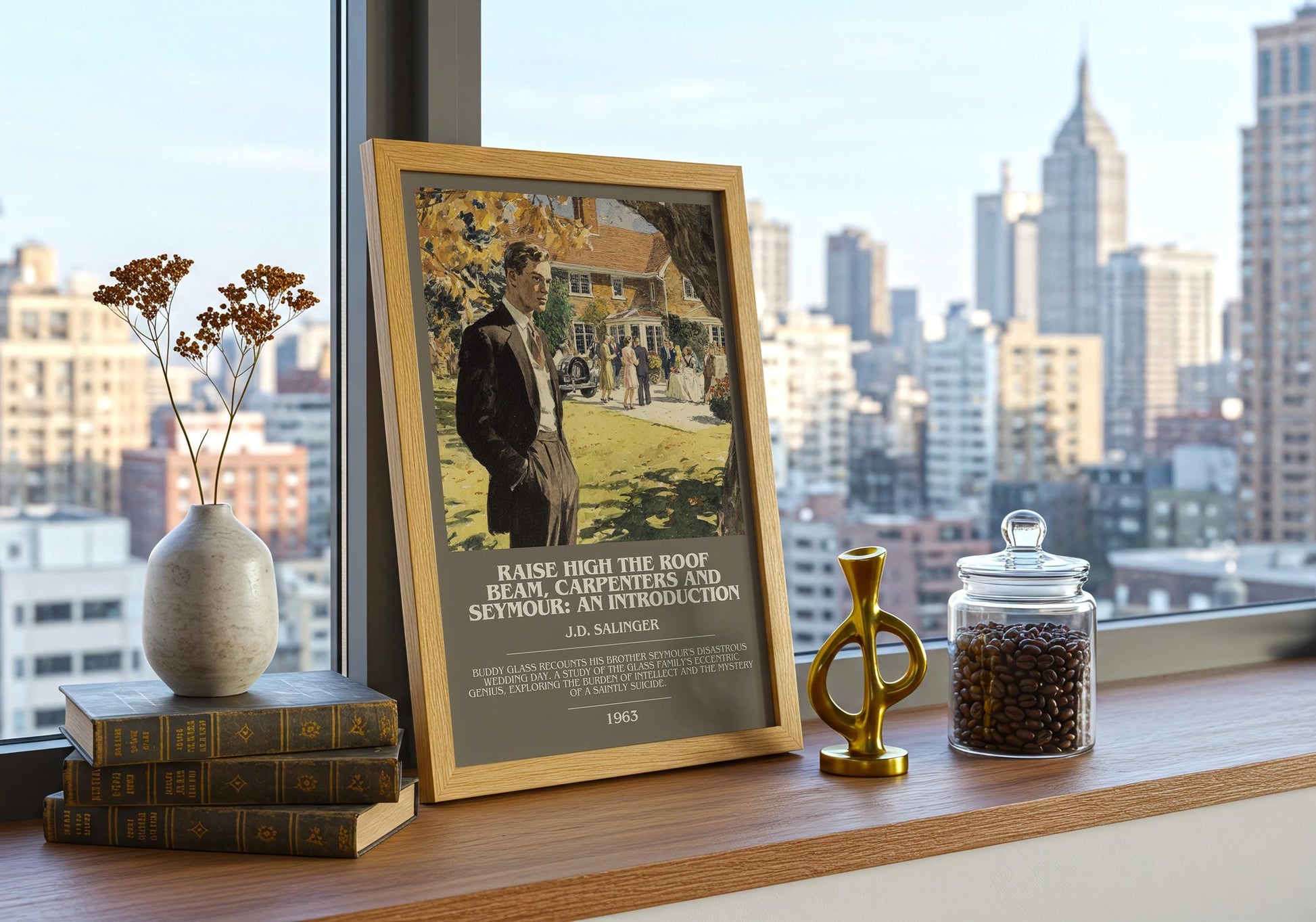 Raise High the Roof Beam, Carpenters and Seymour: An Introduction bookish book poster framed on wall – classic literature