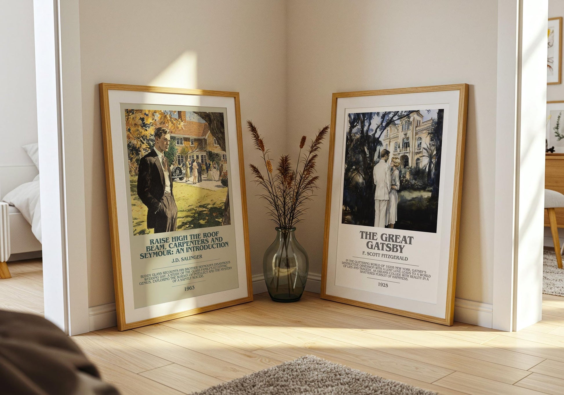 Raise High the Roof Beam, Carpenters and Seymour: An Introduction bookish poster paired in gallery wall – literary art prints