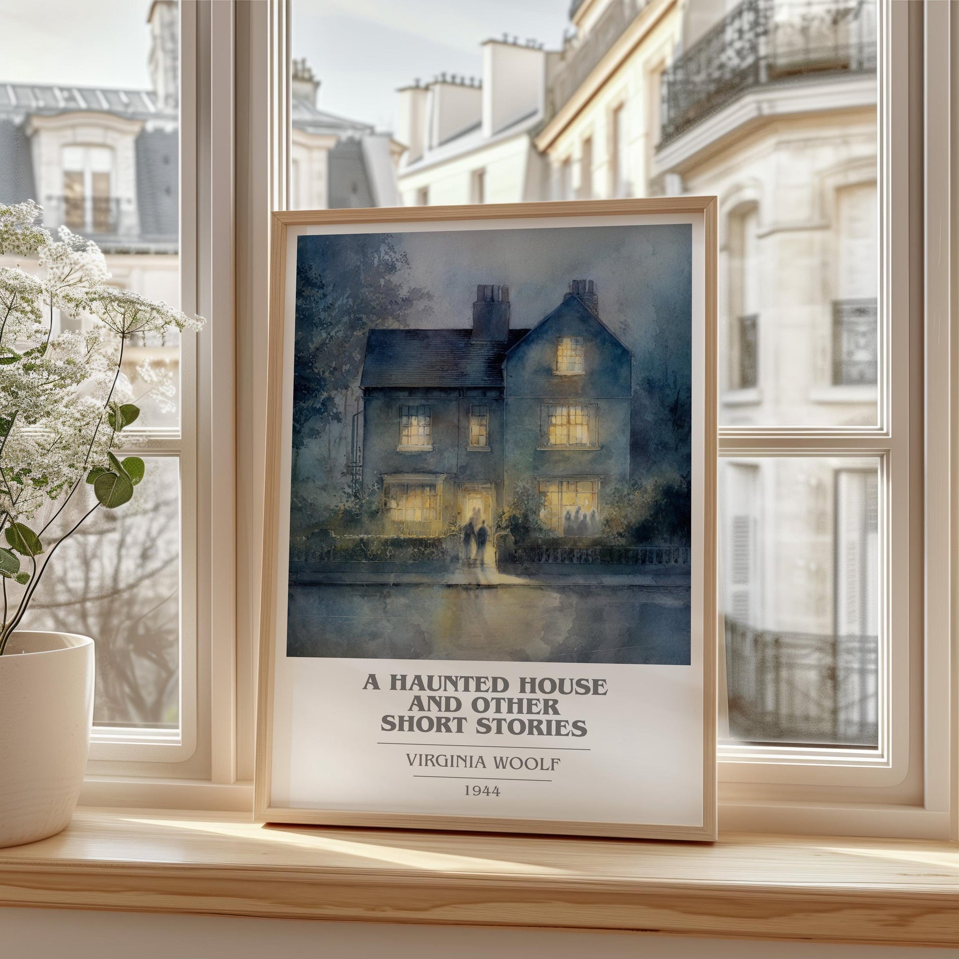 A Haunted House: And Other Short Stories book cover print framed by window – literary home decor