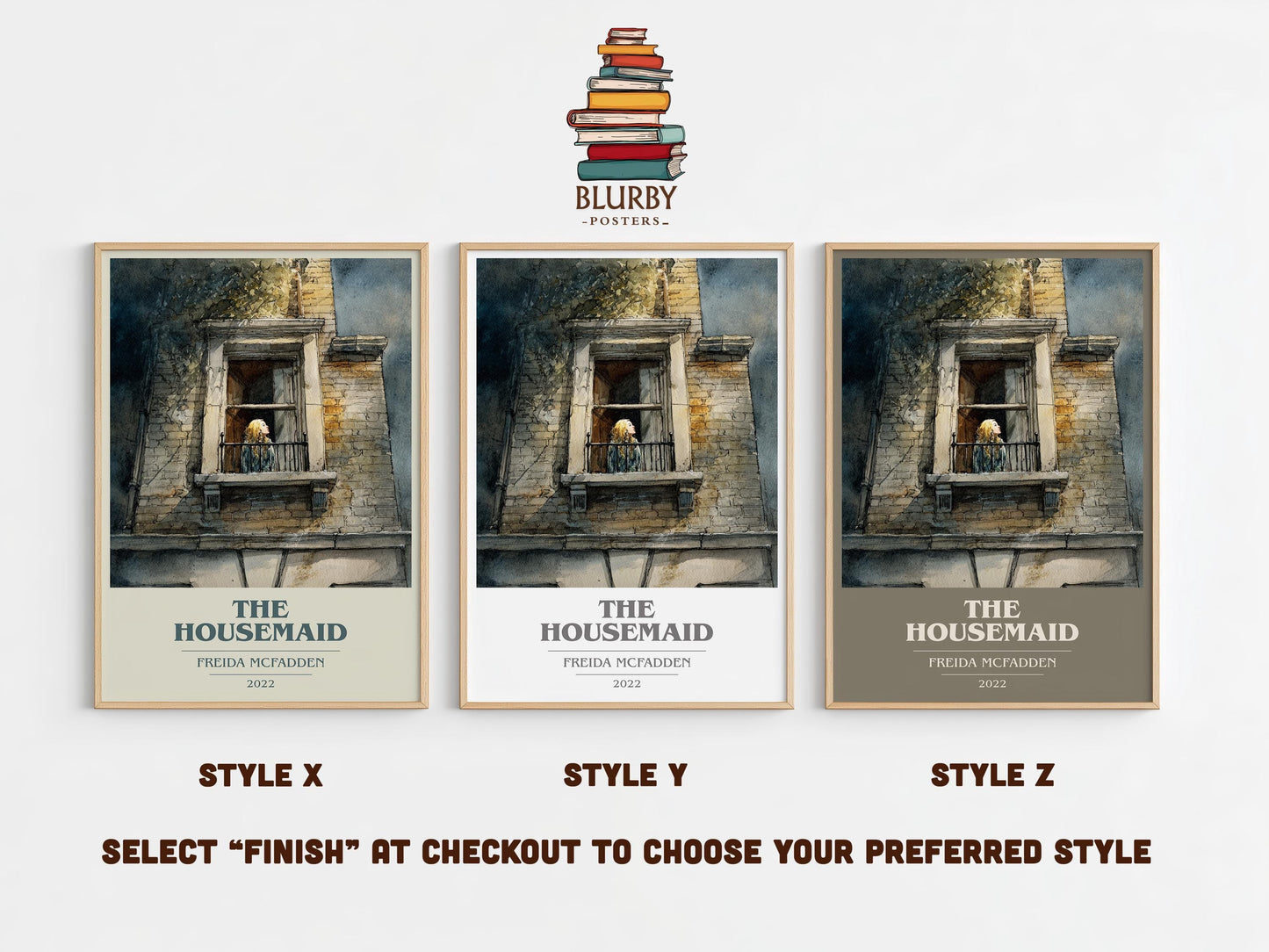 The Housemaid book cover print in frame leaning in hallway – non fiction wall art