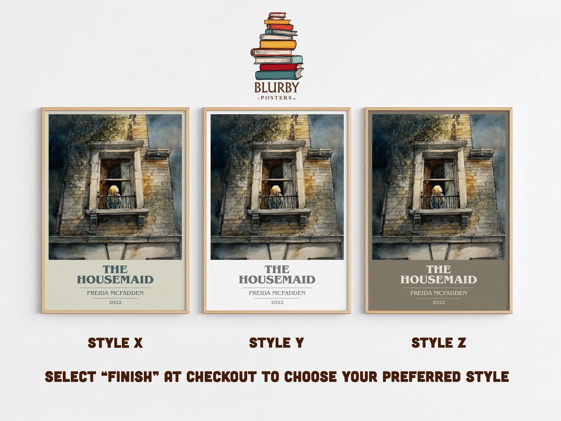 The Housemaid book cover print in frame leaning in hallway – non fiction wall art