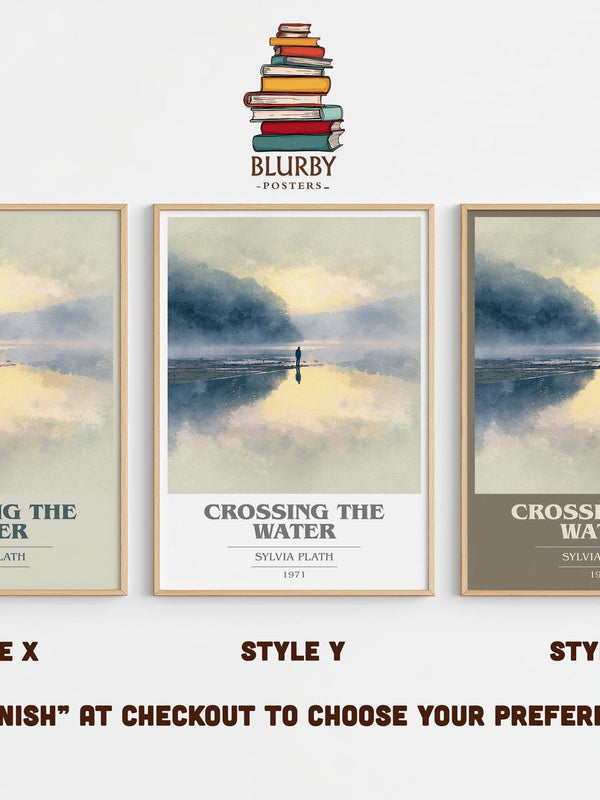 Crossing the Water book cover print in frame leaning in hallway – poetry wall art