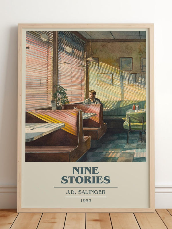 Nine Stories book cover print in frame leaning in hallway – childrens wall art