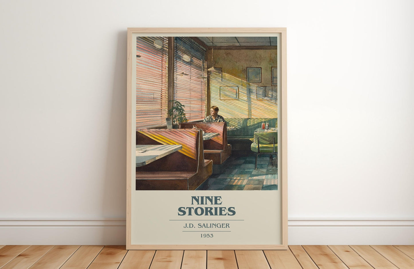 Nine Stories book cover print in frame leaning in hallway – childrens wall art