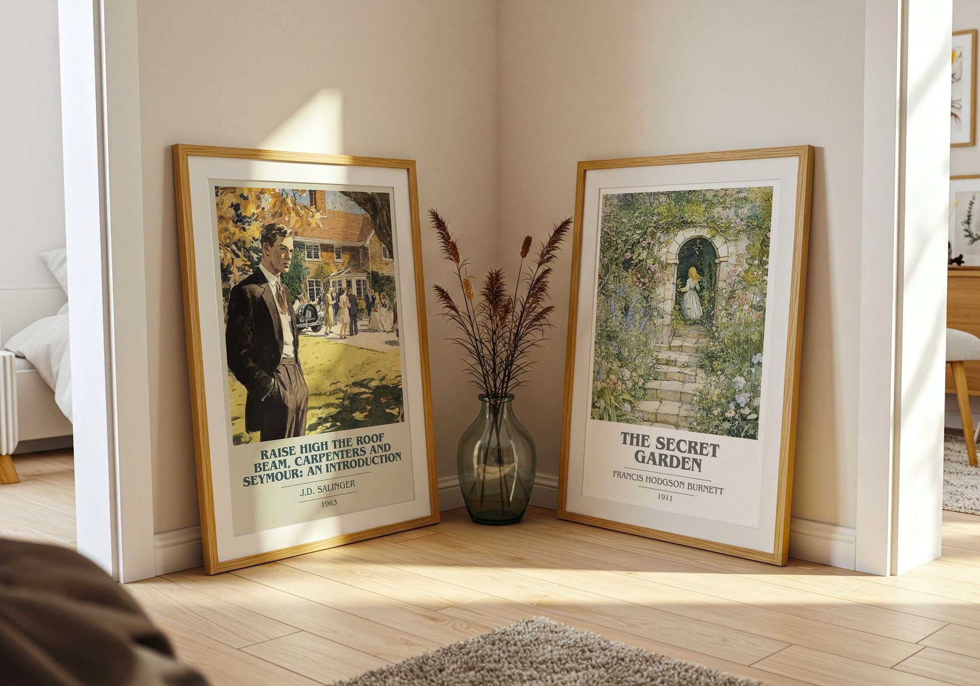 Raise High the Roof Beam, Carpenters and Seymour: An Introduction book cover poster paired in gallery wall – literary art