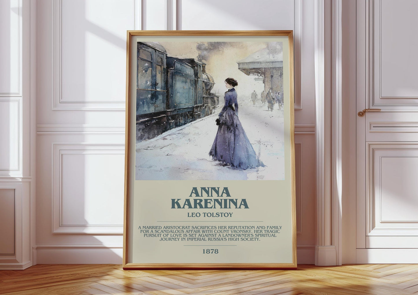 Anna Karenina bookish print in frame leaning in hallway – fantasy wall art