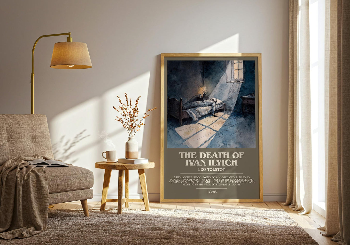 The Death Of Ivan Ilyich bookish print on bookshelf – Leo Tolstoy fan gift