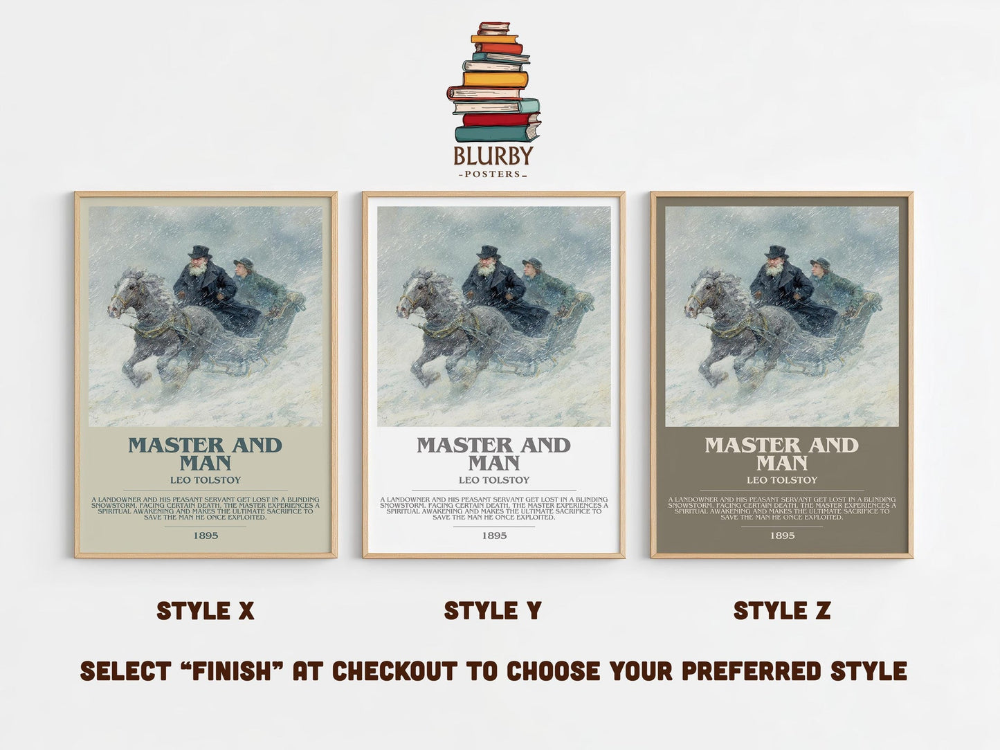 Master And Man bookish poster colour and style options – Leo Tolstoy book art