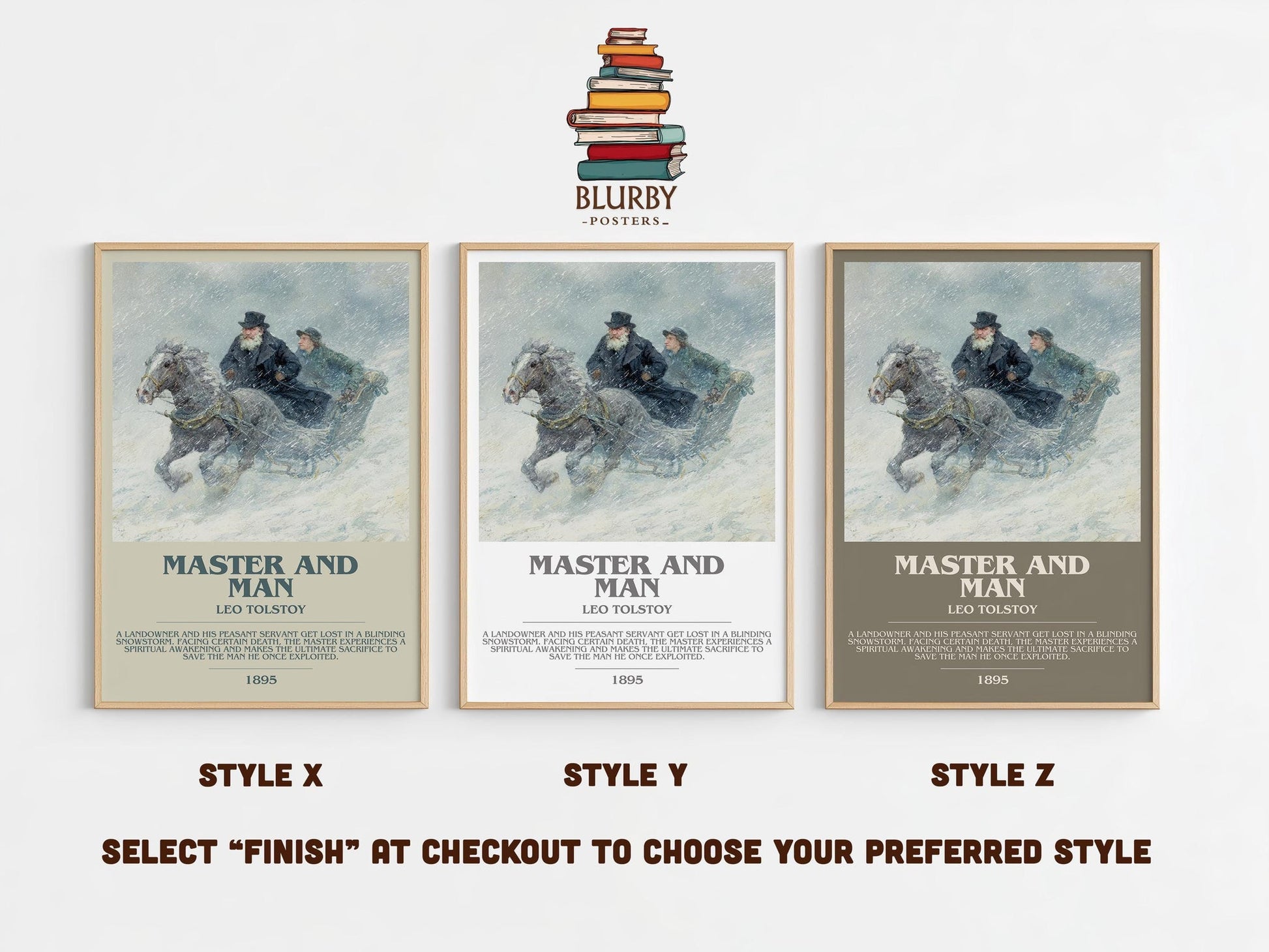 Master And Man bookish poster colour and style options – Leo Tolstoy book art