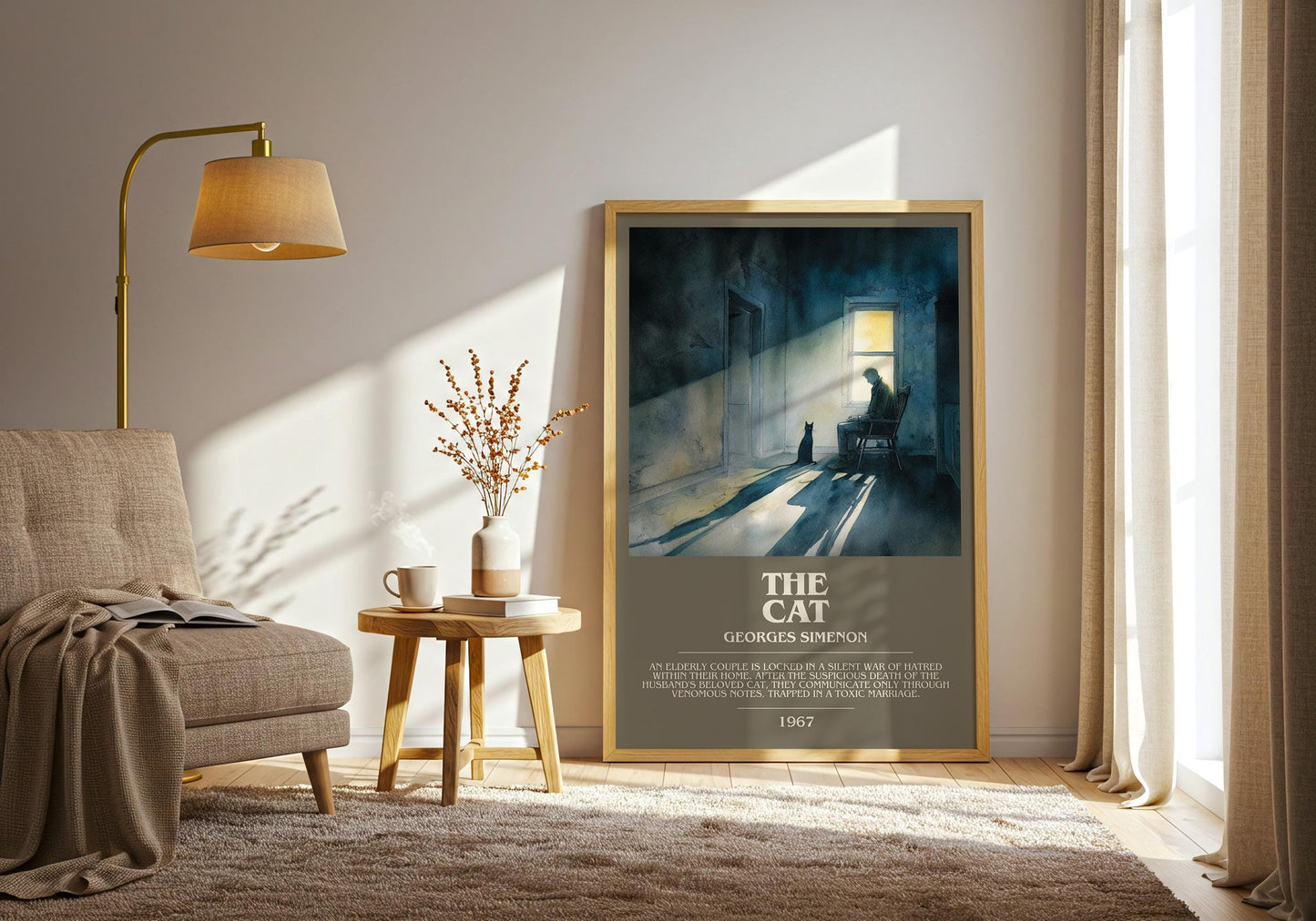 The Cat bookish print on bookshelf – Georges Simenon fan gift
