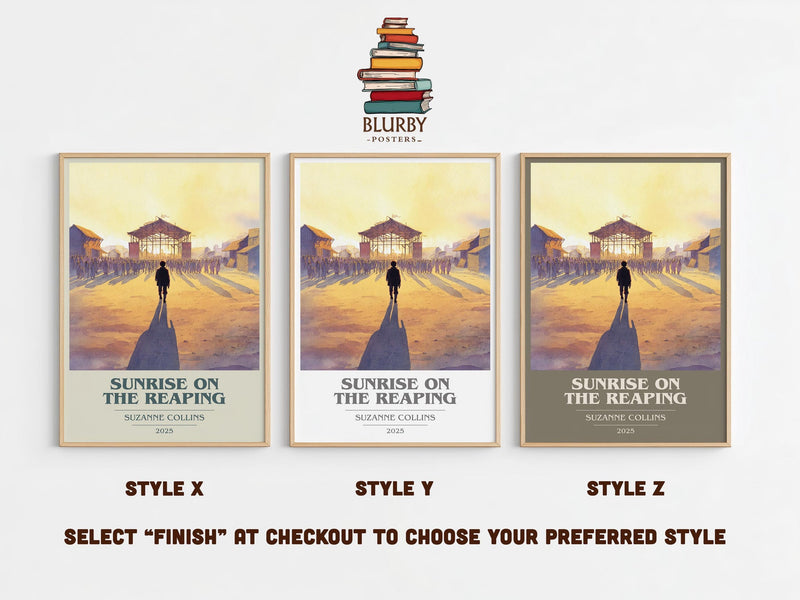 Sunrise on the Reaping book cover print in frame leaning in hallway – dystopian wall art