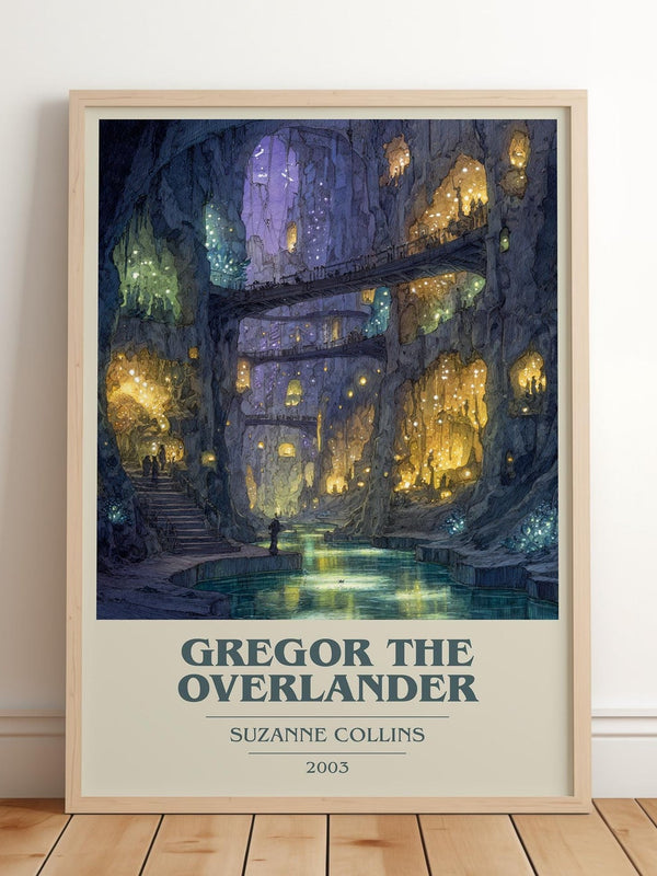 Gregor The Overlander book cover print in frame leaning in hallway – dystopian wall art