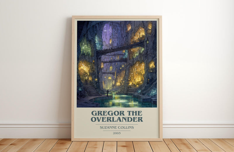 Gregor The Overlander book cover print in frame leaning in hallway – dystopian wall art