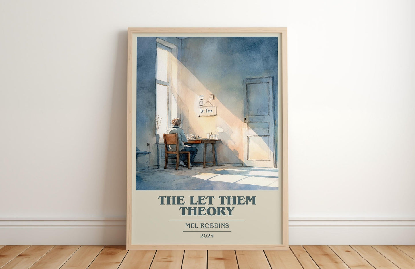 The Let Them Theory book cover print in frame leaning in hallway – classic literature wall art