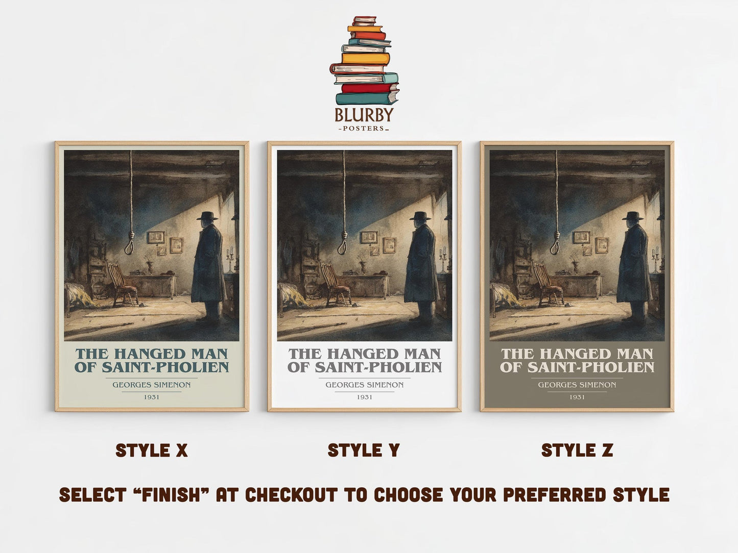 The Hanged Man Of Saint-Pholien book cover print in frame leaning in hallway – fantasy wall art