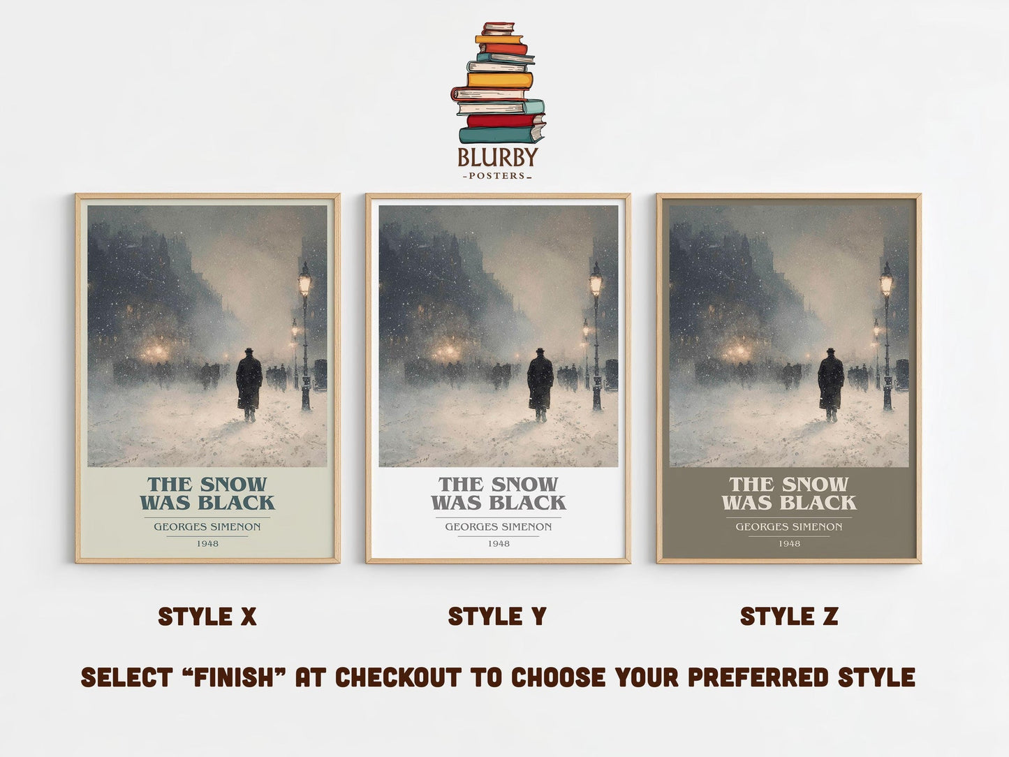The Snow was Black book cover poster colour and style options – Georges Simenon book art