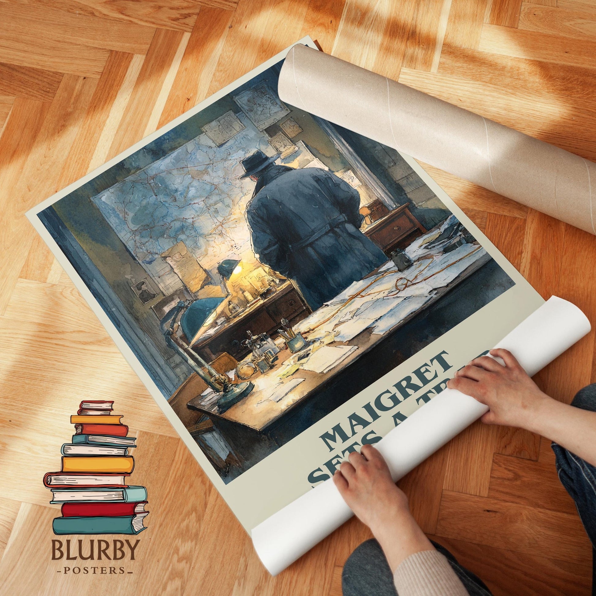 Maigret Sets a Trap book poster packaging – museum-quality print rolled in protective tube