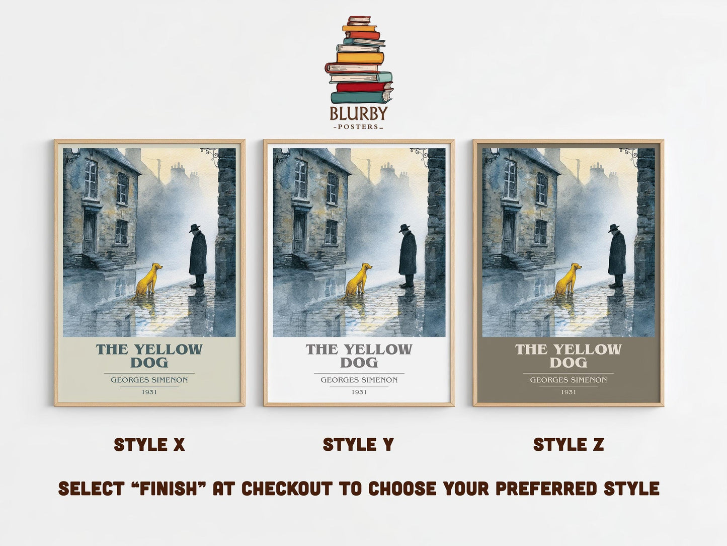 The Yellow Dog book cover poster colour and style options – Georges Simenon book art