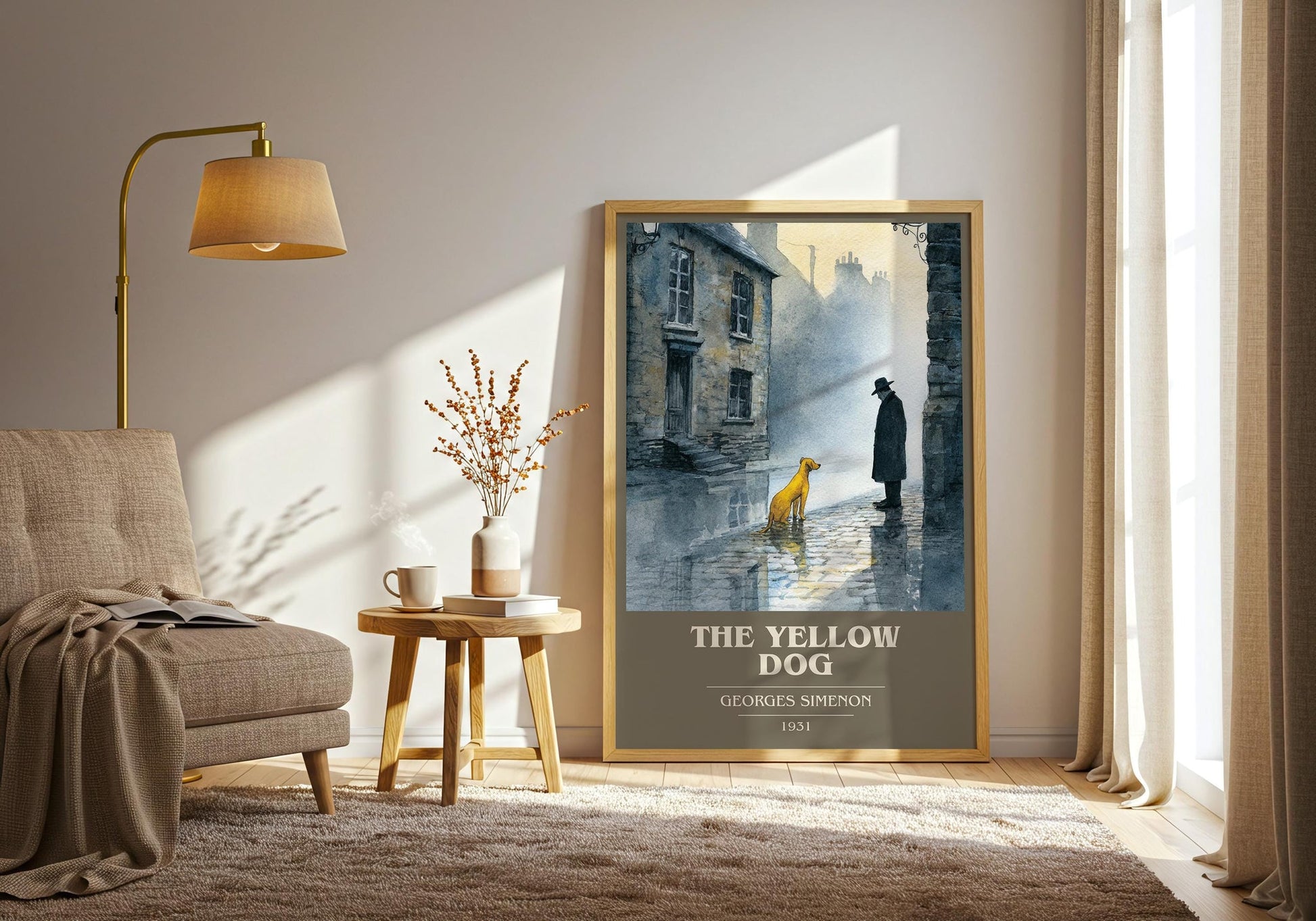 The Yellow Dog book cover print on bookshelf – Georges Simenon fan gift