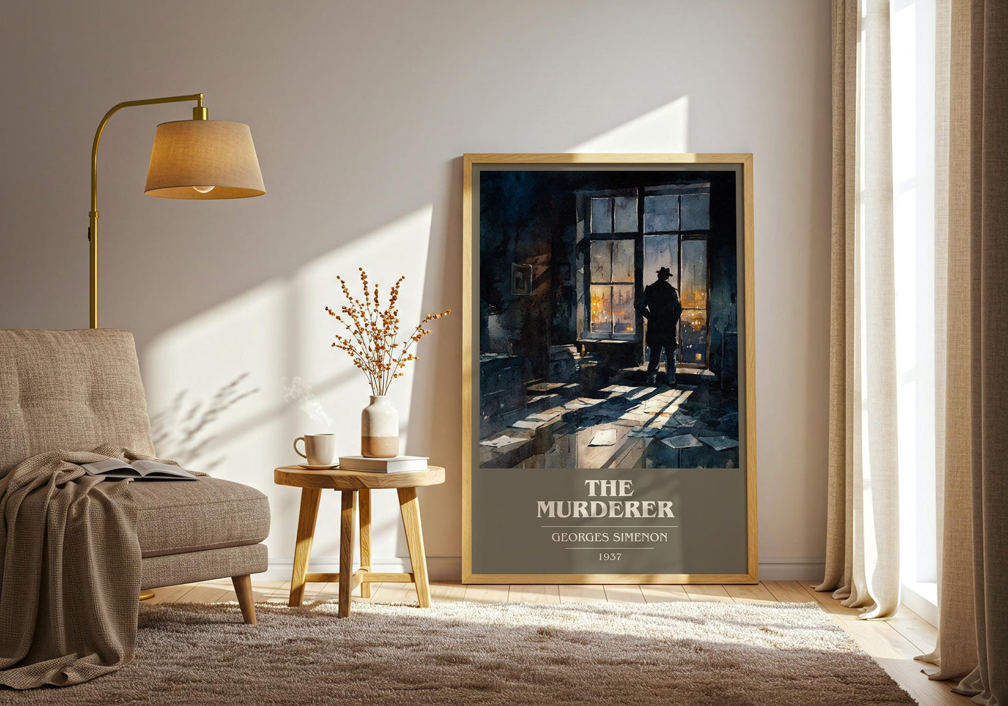 The Murderer book cover print on bookshelf – Georges Simenon fan gift
