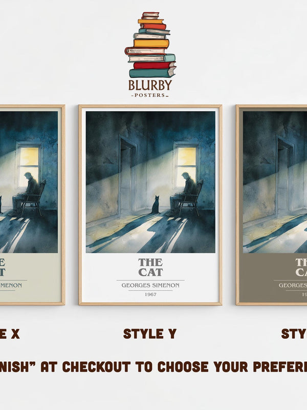 The Cat book cover print in frame leaning in hallway – literary fiction wall art