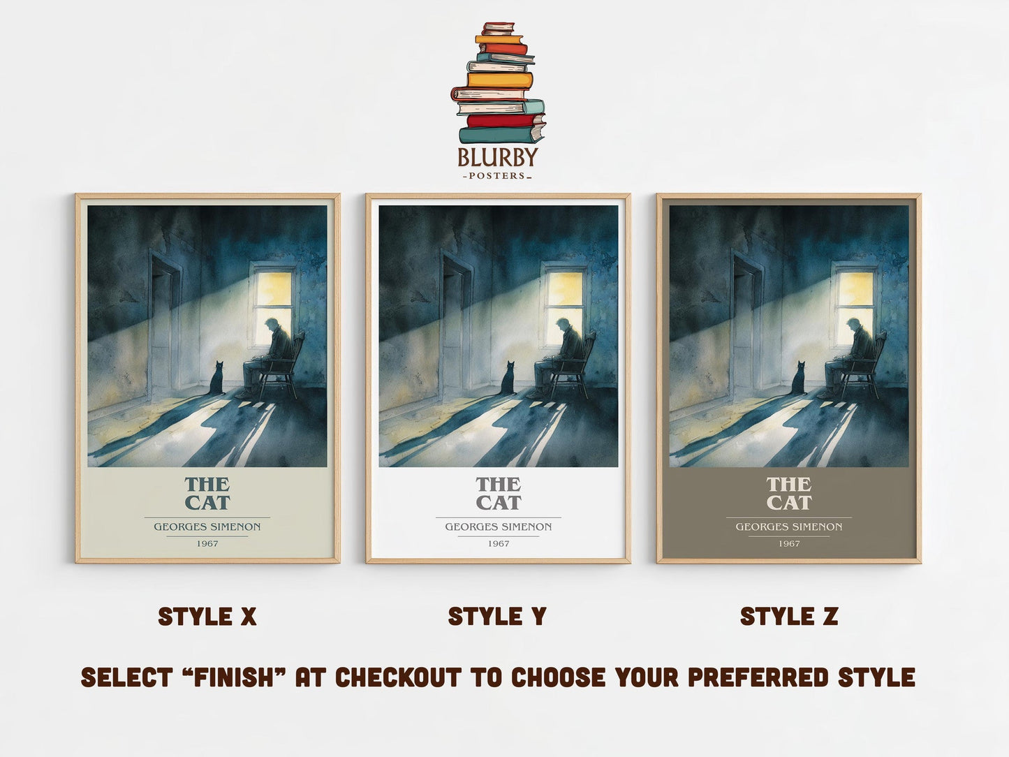 The Cat book cover print in frame leaning in hallway – literary fiction wall art
