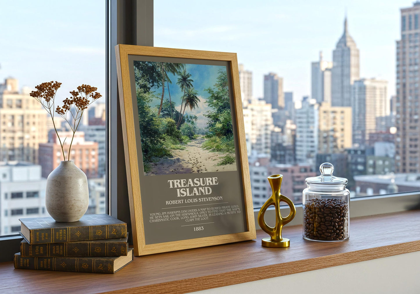 Treasure Island bookish book poster framed on wall – classic literature wall art