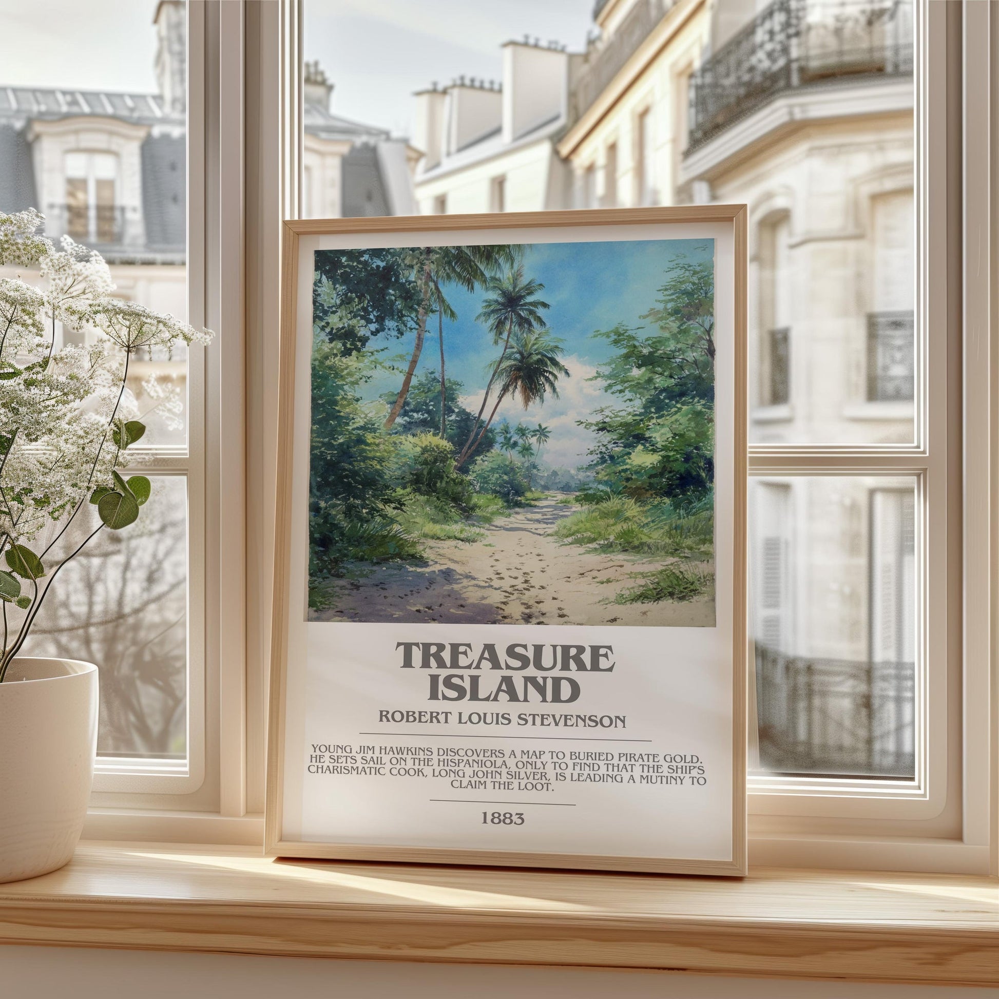 Treasure Island bookish print framed by window – literary home decor