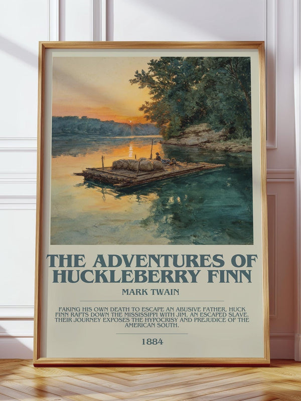 The Adventures of Huckleberry Finn bookish print in frame leaning in hallway – romance wall art