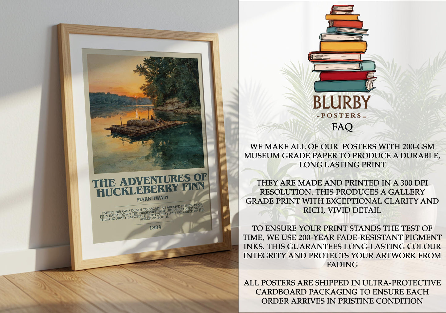 The Adventures of Huckleberry Finn by Mark Twain | Book Poster | Literary Art Gift For Book Lover | Novel Inspired Wall Art | Free Delivery
