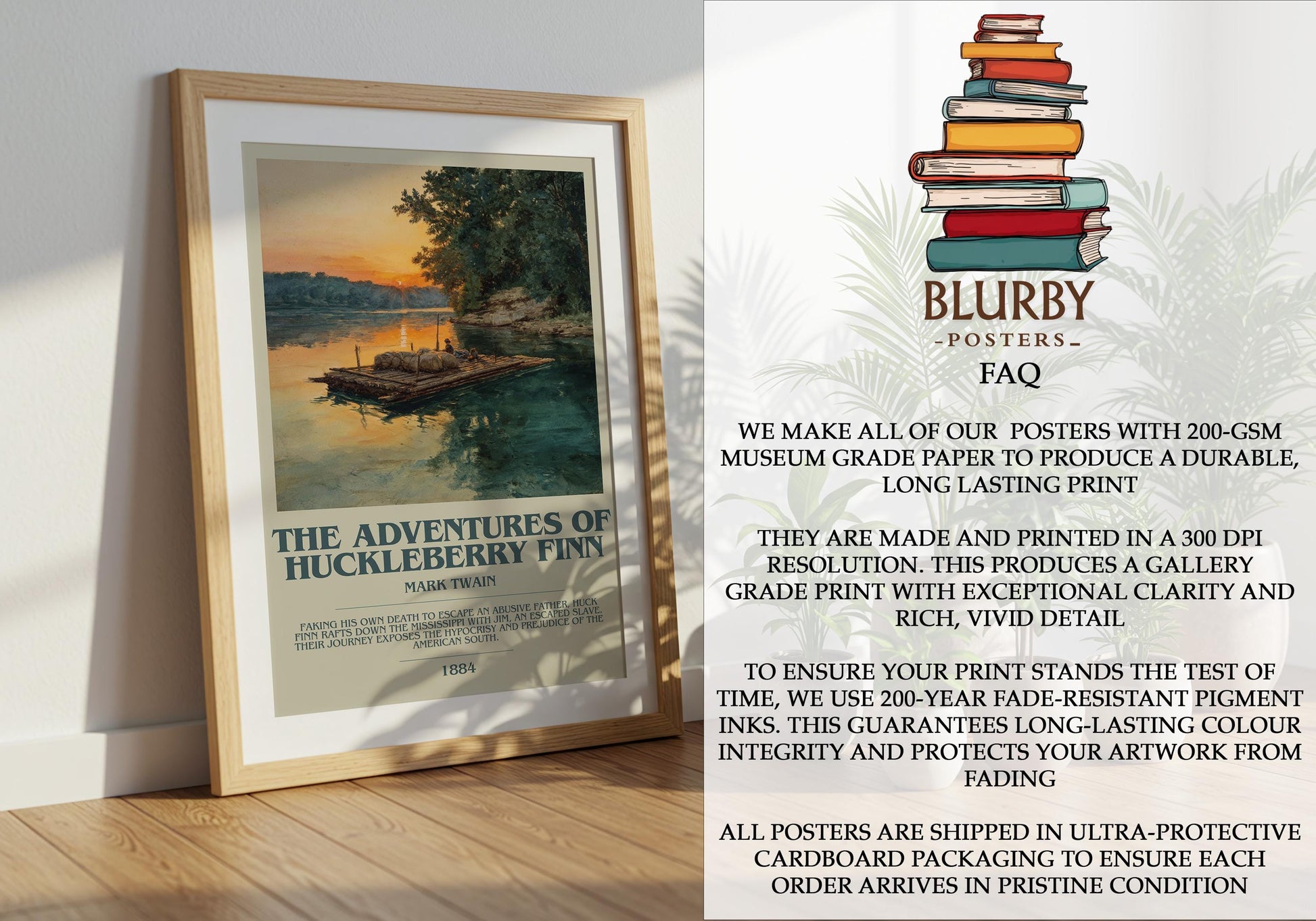 The Adventures of Huckleberry Finn by Mark Twain | Book Poster | Literary Art Gift For Book Lover | Novel Inspired Wall Art | Free Delivery