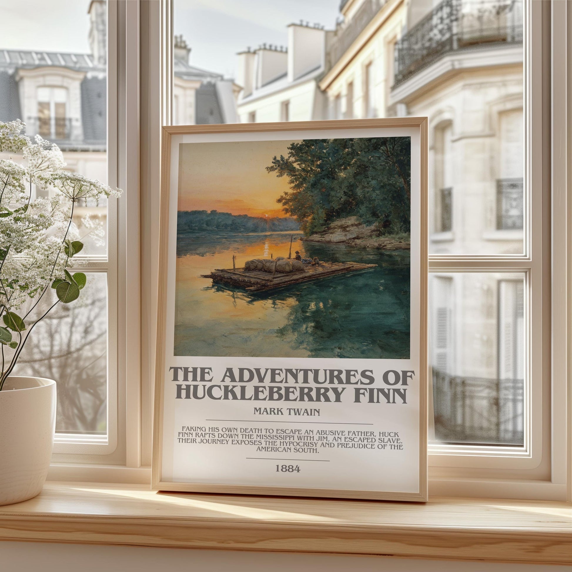 The Adventures of Huckleberry Finn bookish print framed by window – literary home decor
