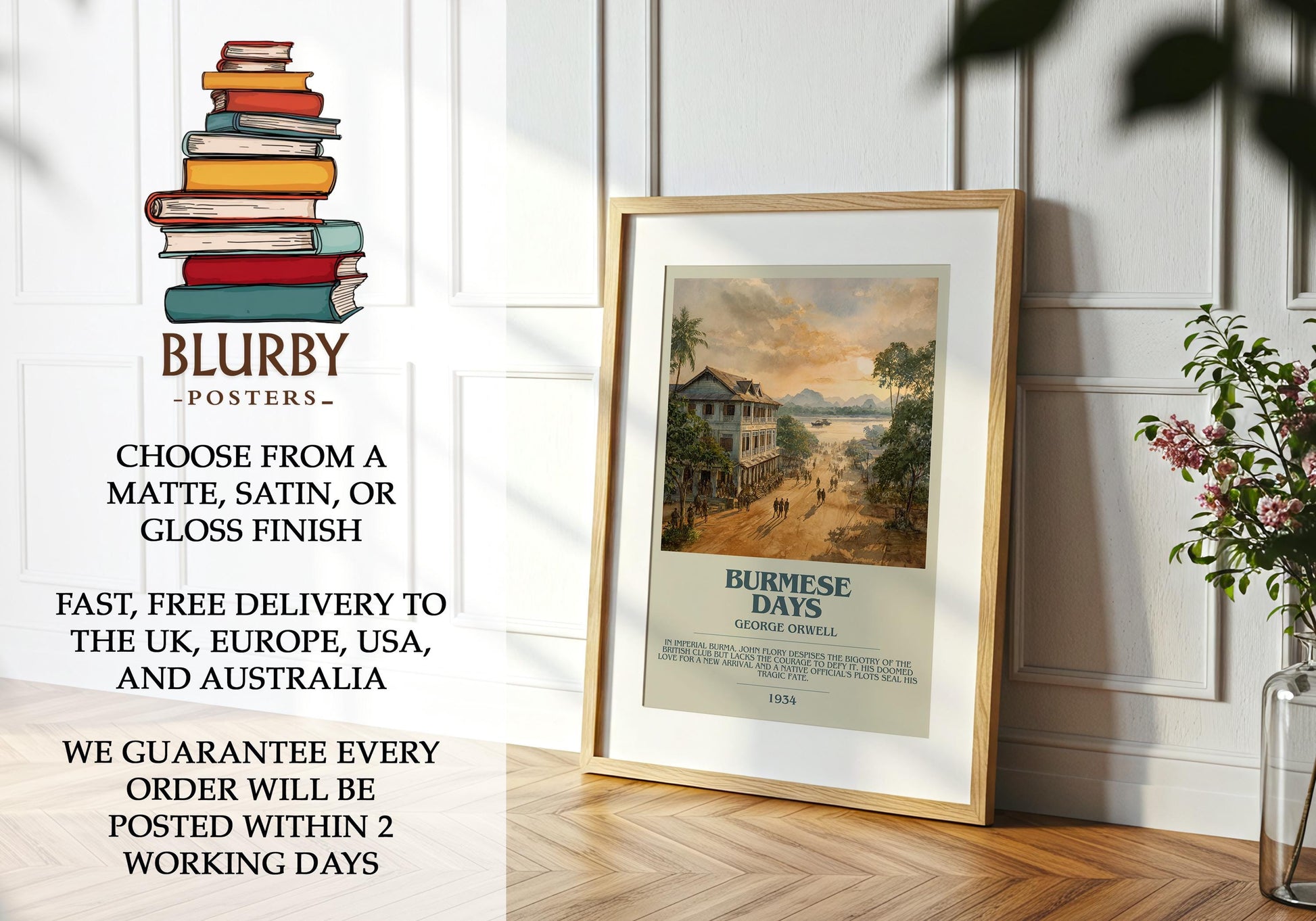 Burmese Days by George Orwell | Book Poster | Literary Art Gift For Book Lover | Novel Inspired Wall Art | Free Delivery