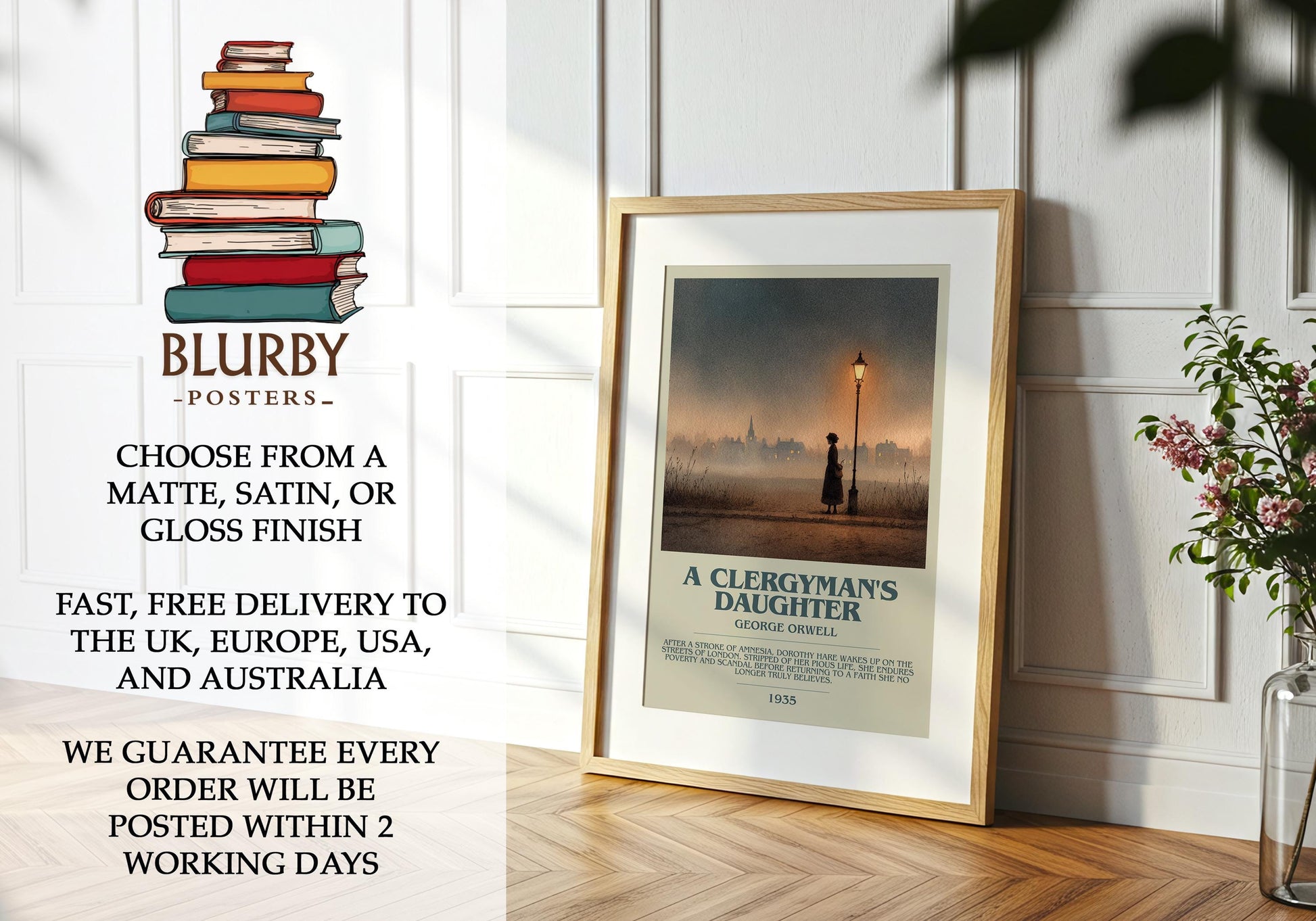 A Clergyman's Daughter by George Orwell | Book Poster | Literary Art Gift For Book Lover | Novel Inspired Wall Art | Free Delivery